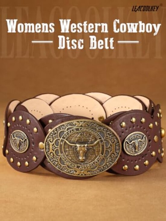 Wide Faux Leather Western Concho Disc Belt for Dresses Jeans main image 7